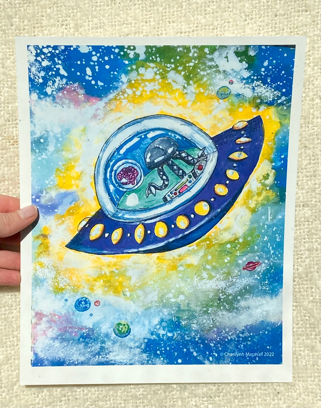 Alien and UFO Art Print Mixed Media Artwork Painting Sci Fi Drawing - Etsy