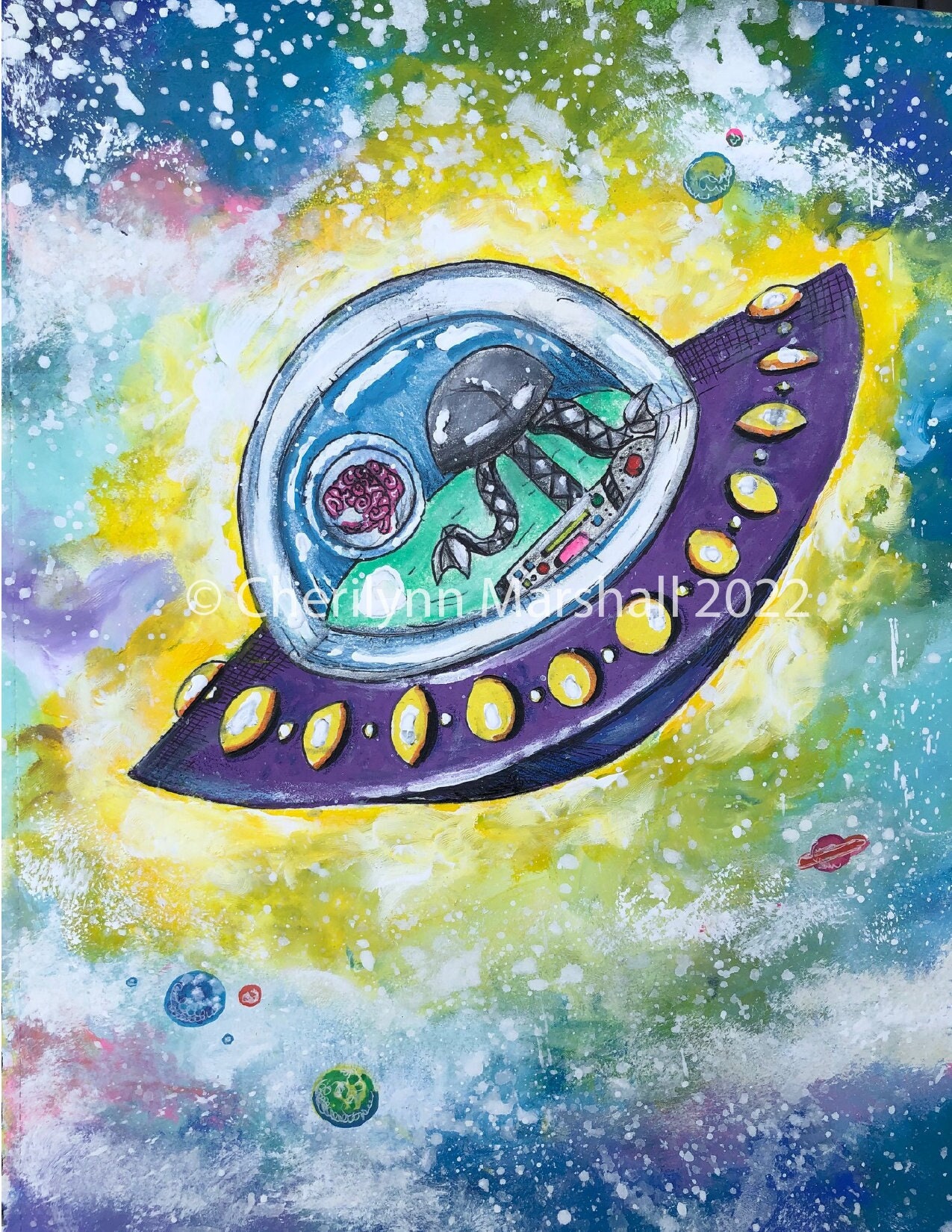 Alien and UFO Art Print Mixed Media Artwork Painting Sci Fi Drawing - Etsy