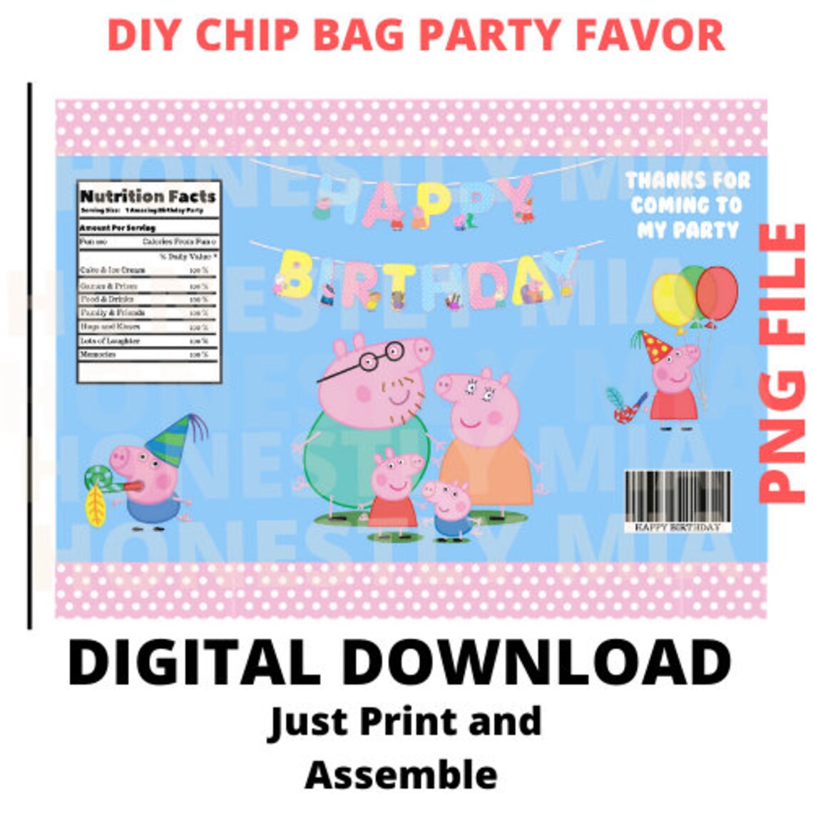 DIY Peppa Pig Party Favor Chip Bag DIGITAL FILE Etsy