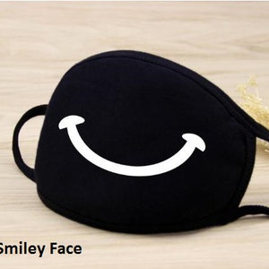 FUNNY FACE Mask Coverings, Washable and Reusable Cartoon and Anime Design, Bear Face,Smiley, Zipper,Mustache Fast Shipping. Double Layered. Smiley Face