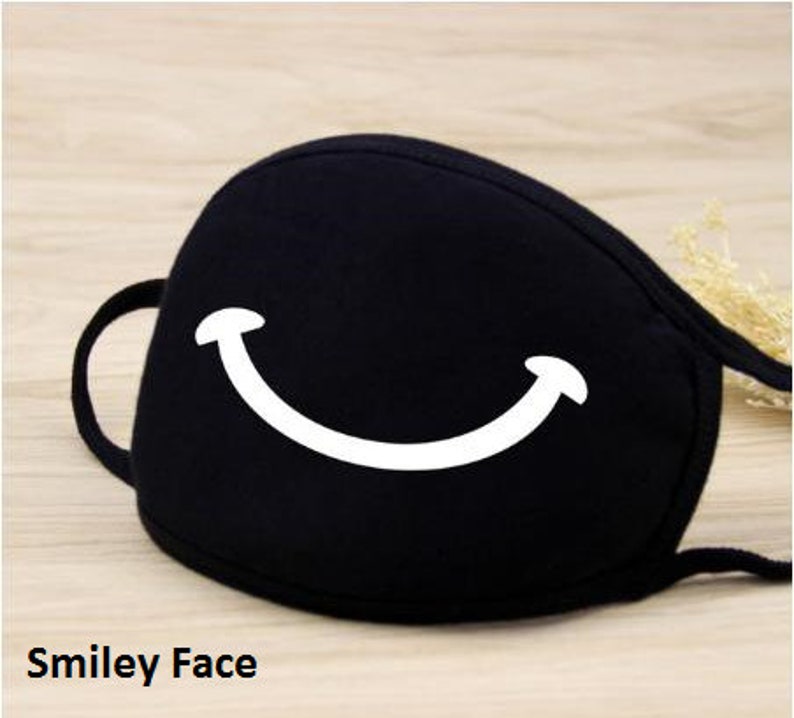 FUNNY FACE Mask Coverings, Washable and Reusable Cartoon and Anime Design, Bear Face,Smiley, Zipper,Mustache Fast Shipping. Double Layered. Smiley Face