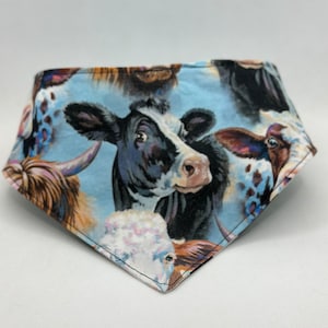 Moo I Herd You Cute Cows & Cow Pattern Reversible Snap-On Dog Bandana