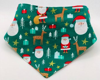 Cute Christmas Santa Reversible Snap-On Dog Bandana