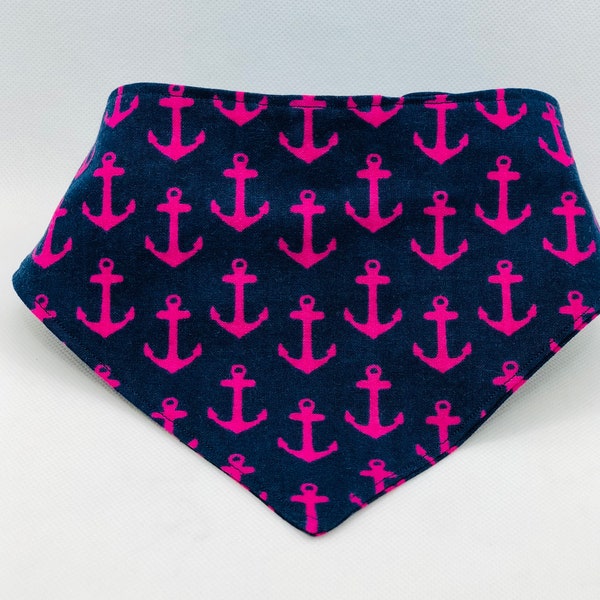 Girly Nautical Snap-On Dog Bandana with Hot Pink Anchors