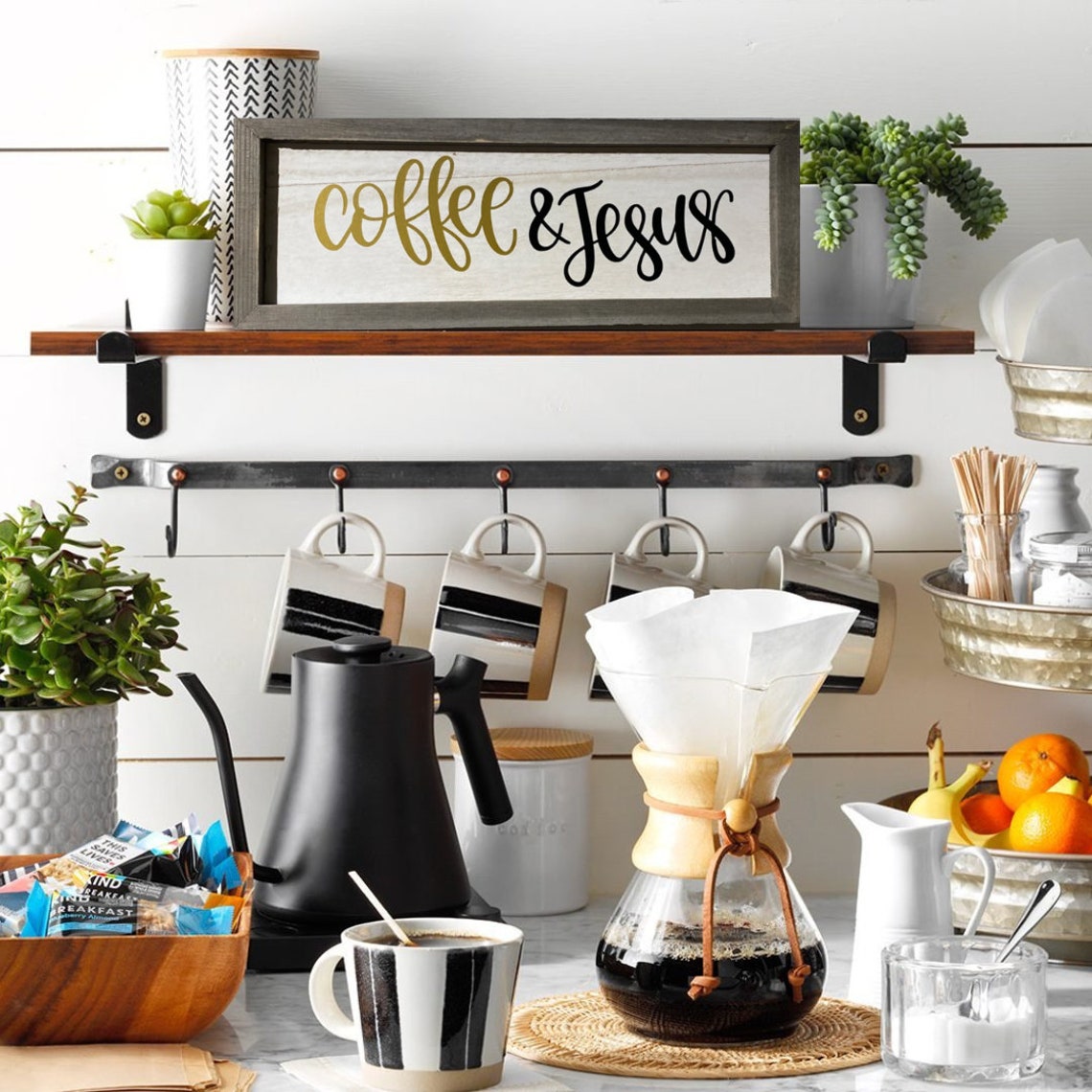 Coffee and Jesus Sign Farmhouse Home Decor Coffee Bar Etsy