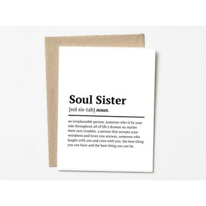 Carte de définition Soul Sister - Carte d’anniversaire du meilleur ami - Carte du meilleur ami - Carte d’anniversaire d’ami - Carte de sœur d’âme - Carte d’amitié - Sis