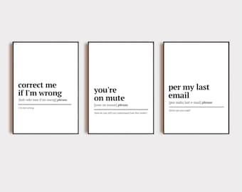 Home Office Decor | 3 PRINTABLES | Office Wall Art | Funny Office Decor | Per My Last Email Definition Print | Office Art | Printable | Art