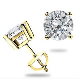 Moissanite Stud Earrings In 925 Silver or Yellow Gold Pair Earrings with Screwback, Earrings for Women & Men, Anniversary Gift