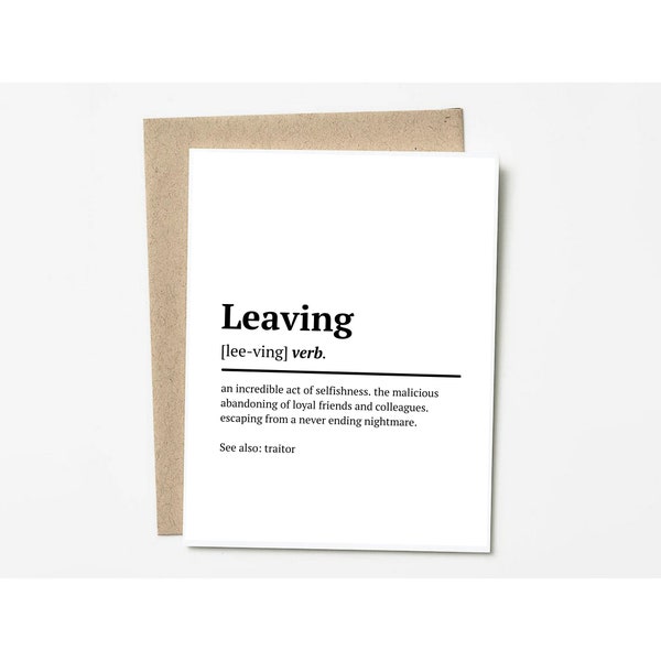 Leaving Card - Printable Sarcastic Farewell Card, Goodbye Card For Coworkers Leaving For New Job Funny Moving Out Good Luck Card Definition