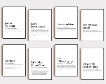 Grappig kantoor decor - 16 printables - Office Wall Art - Gallery Wall Set - Funny Work From Home Art - Definitie Prints - Printable Wall Art