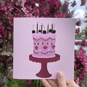 Pink Birthday Cake Greeting Card | Blank Card | Pink Birthday Card | Card for Girlfriend or Sister | Cake Card | Birthday Card | Pink Card
