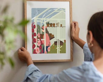 Greenhouse Art Print: Cottage Garden, British Countryside