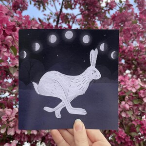 Biglietto d'auguri Luna Hare / Biglietto di auguri Lepre / Anniversario / Compleanno / Festa della mamma / Luna / Biglietto di auguri Luna / Biglietto d'auguri quadrato vuoto / Ciclo lunare