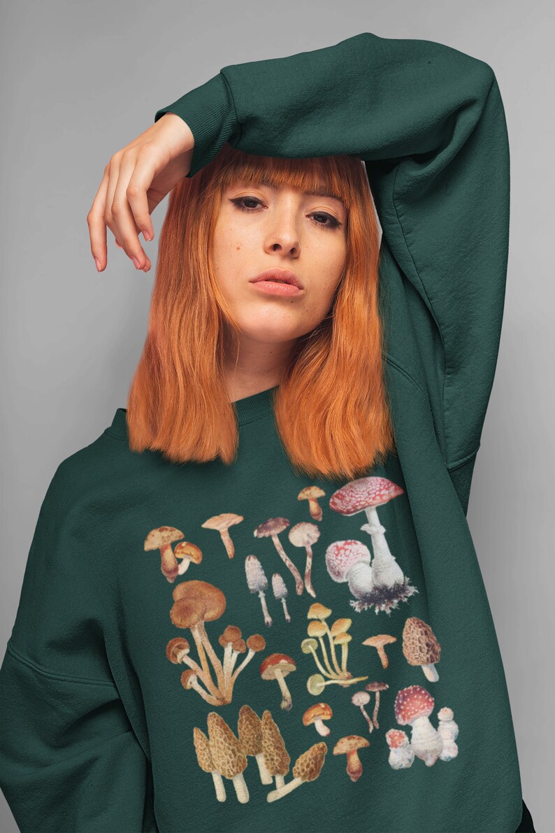 Mushroom Crewneck Mushroom Print Shirt Mushroom Shirt Cottagecore Aesthetic Cottagecore Clothing Mushroom Patch Shirt