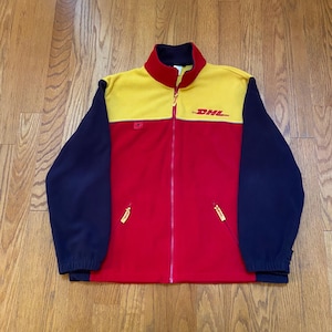 DHL Delivery Red Black Yellow Full Zip Fleece Long Sleeve size XL-XXL