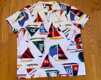Polo Ralph Lauren Seilboat Nautical Print Pocket tee shirt size XL