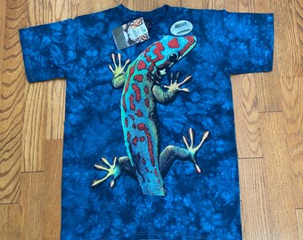 Camiseta vintage de los 90 con estampado tie-dye de lagarto Gekko, talla L