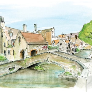 Bruges / Belgium / Europe / travel fine art print from an original watercolor painting / Handmade souvenir / Travel gift
