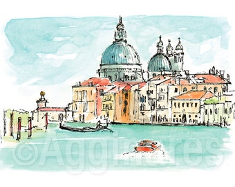 Venetië Italië / Europa / reizen fine art print van een origineel aquarel schilderij / Handgemaakt souvenir / Reiscadeau