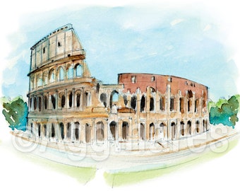 Rome Italy / Europe / travel fine art print from an original watercolor painting / Handmade souvenir / Travel gift