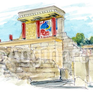 Knossos / Crete / Greece / Europe / travel fine art print from an original watercolor painting / Handmade souvenir / Travel gift