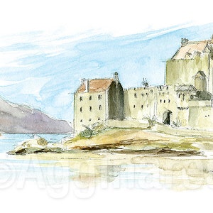 Château d'Eilean Donan / Highlands / Ecosse / Europe / Impression d'art à partir d'une aquarelle originale / Souvenir fait main / Cadeau de voyage