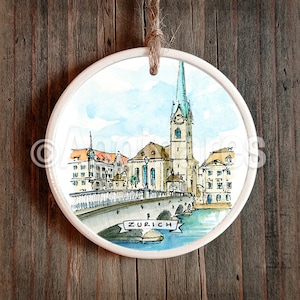 Zürich / Zwitsers / Zwitserland / Europa / Reisornament / Muurornament / Kerstornament / Handgemaakt / Reiscadeau