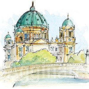 Berlijn/Duitsland/Europa/reiskunstprint van een origineel aquarelschilderij/handgemaakt souvenir/reiscadeau