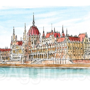 Budapest / The Parliament / Hungary / Europe / travel fine art print from an original watercolor painting / Handmade souvenir / Travel gift