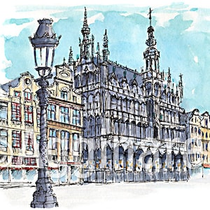 Brussels / Belgium / Europe / travel fine art print from an original watercolor painting / Handmade souvenir / Travel gift