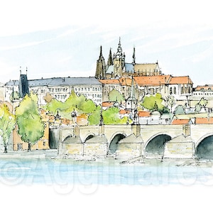 Praag/Tsjechische Republiek/Europa/reiskunstprint van een origineel aquarelschilderij/handgemaakt souvenir/reiscadeau