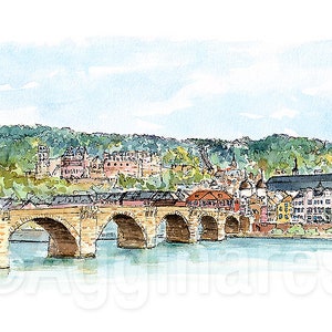 Heidelberg / Germany / Europe / travel fine art print from an original watercolor painting / Handmade souvenir / Travel gift