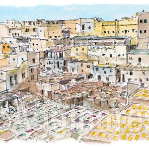 Fez Morocco / Maghreb / Africa / travel fine art print from an original watercolor painting / Handmade souvenir / Travel gift