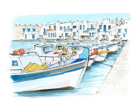 Paros / Cyclades / Greece / Europe / Greek Islands / Travel Art Print From Original Watercolor Painting / Handmade Souvenir / Travel Gift - Etsy