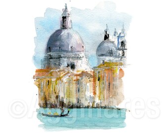 Venetië Italië / Europa / reizen fine art print van een origineel aquarel schilderij / Handgemaakt souvenir / Reiscadeau