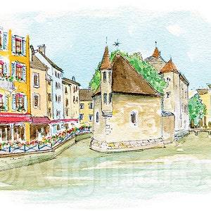Annecy / France / Europe / travel fine art print from an original watercolor painting / Handmade souvenir / Travel gift