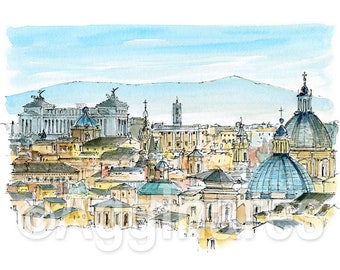 Rome Italy / Europe / travel fine art print from an original watercolor painting / Handmade souvenir / Travel gift