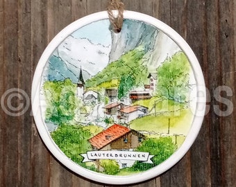 Lauterbrunnen / Swiss / Switzerland / Travel ornament / Europe / Wall ornament / Christmas ornament / Handmade / Travel gift
