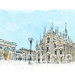 Milan Italy / Europe / travel fine art print from an original watercolor painting / Handmade souvenir / Travel gift
