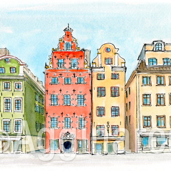 Stockholm Sweden / Europe / travel fine art print from an original watercolor painting / Handmade souvenir / Travel gift