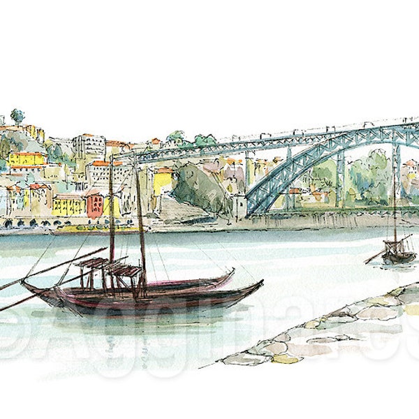 Porto Portugal / Europe / tirage d’art de voyage à partir d’une peinture à l’aquarelle originale / Souvenir fait à la main / Cadeau de voyage