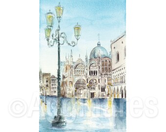 Venetië Italië / Europa / reizen fine art print van een origineel aquarel schilderij / Handgemaakt souvenir / Reiscadeau