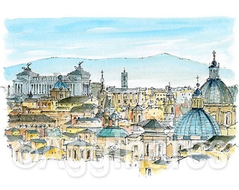 Rome / Italy / Europe / travel fine art print from an original watercolor painting / Handmade souvenir / Travel gift