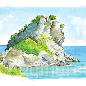 Skopelos / Grecia / Europa / Islas Griegas / Mamma Mia / impresión de arte de viaje de una pintura de acuarela original / Recuerdo hecho a mano / regalo