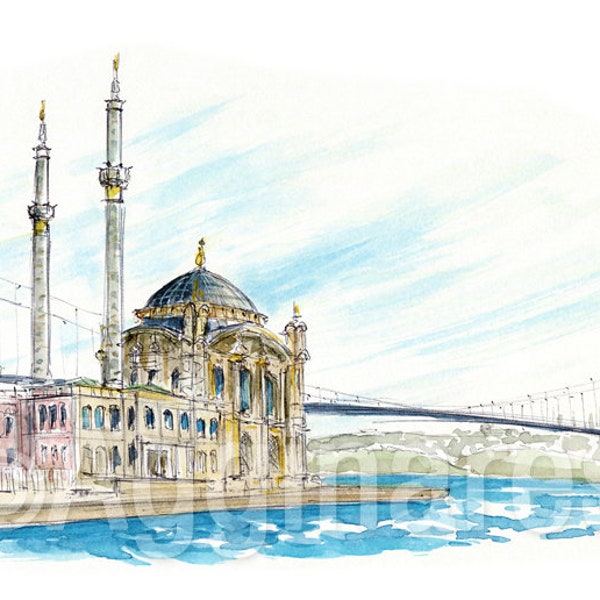 Istanbul / Turkey / Asia / travel fine art print from an original watercolor painting / Handmade souvenir / Travel gift