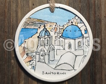 Santorini / Greece / Travel ornament / Europe / Wall ornament / Christmas ornament / Handmade / Travel gift