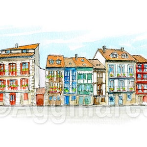 Hondarribia / Basque Country / Spain / Europe / travel fine art print from an original watercolor painting / Handmade souvenir / Travel gift