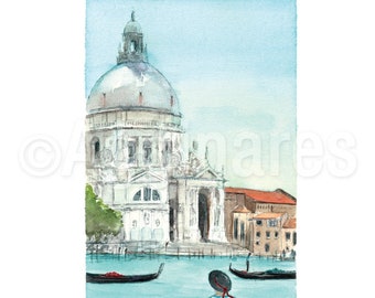 Venetië Italië / Europa / reizen fine art print van een origineel aquarel schilderij / Handgemaakt souvenir / Reiscadeau