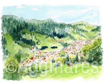 Vares Bosnia / Europe / travel fine art print from an original watercolor painting / Handmade souvenir / Travel gift