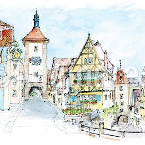 Rothenburg / Germany / Europe / travel fine art print from an original watercolor painting / Handmade souvenir / Travel gift
